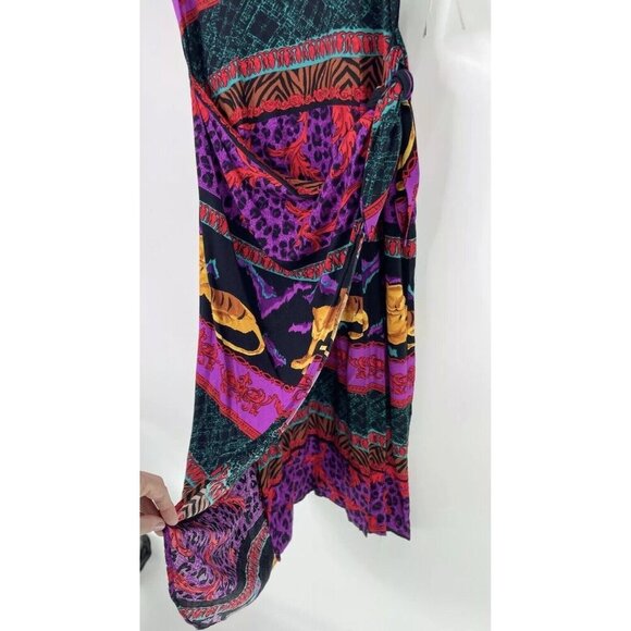 Vintage 90s‎ Deadstock Tiger Boho Print Short Sleeve Wrap Skirt Maxi Dress 14 - Picture 6 of 16